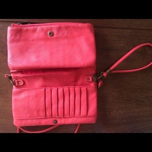 Bright coral leather purse with detachable straps
